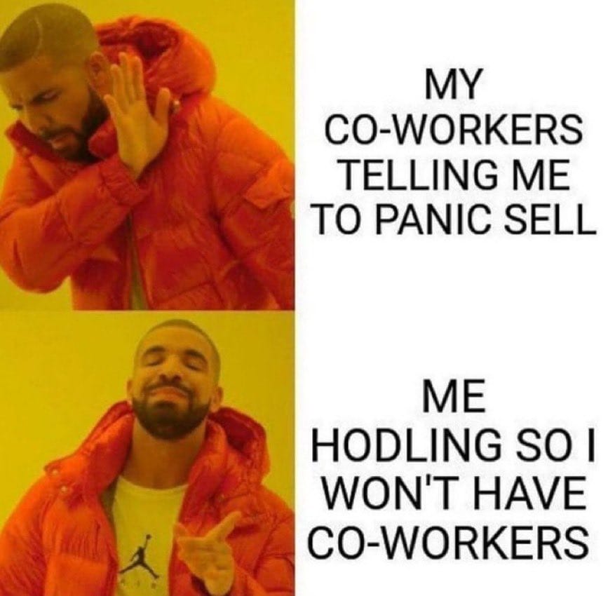 Meme about rejecting panic selling and promoting long-term holding in investing.