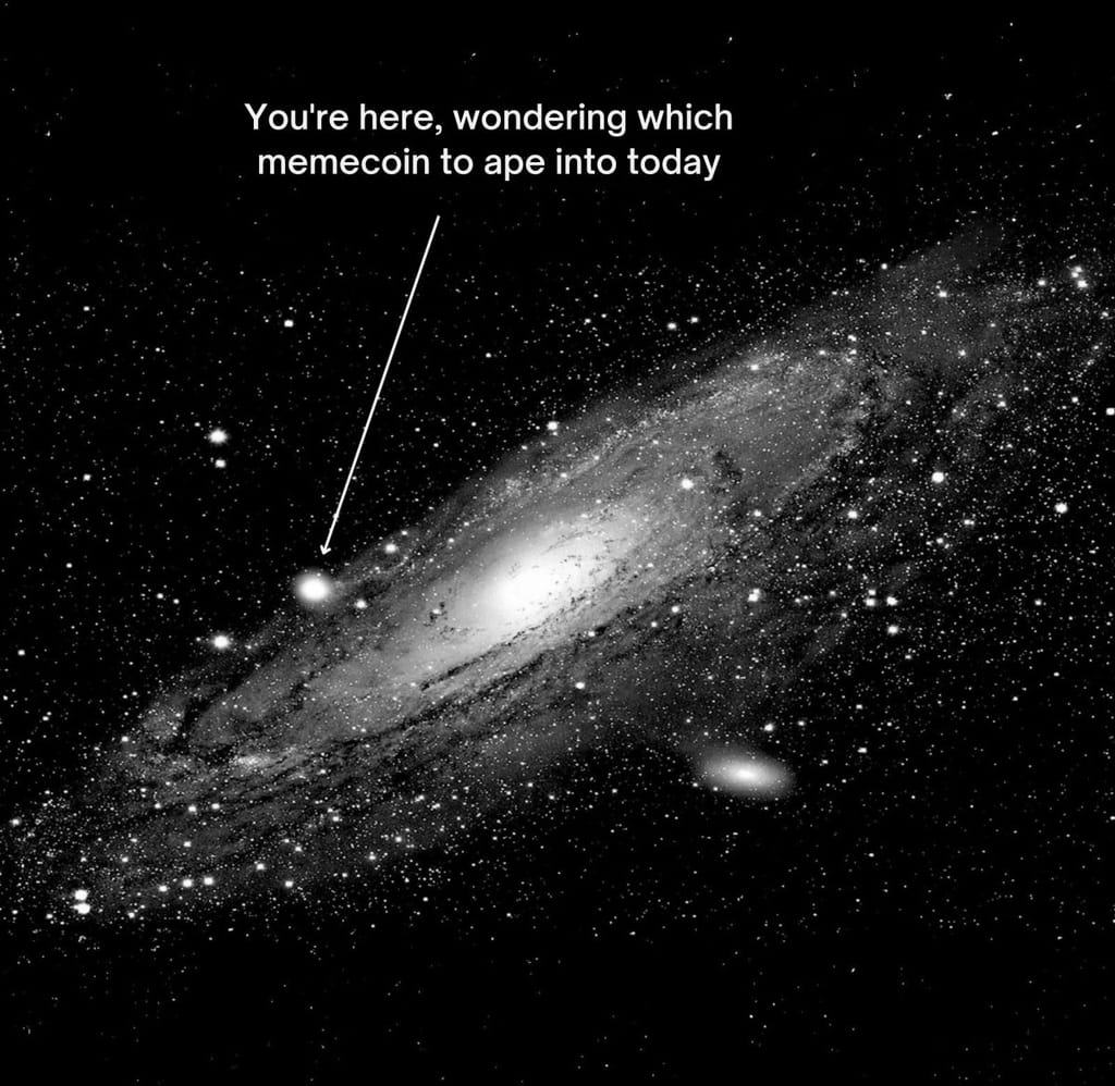 Meme about choosing between various meme-based cryptocurrencies.