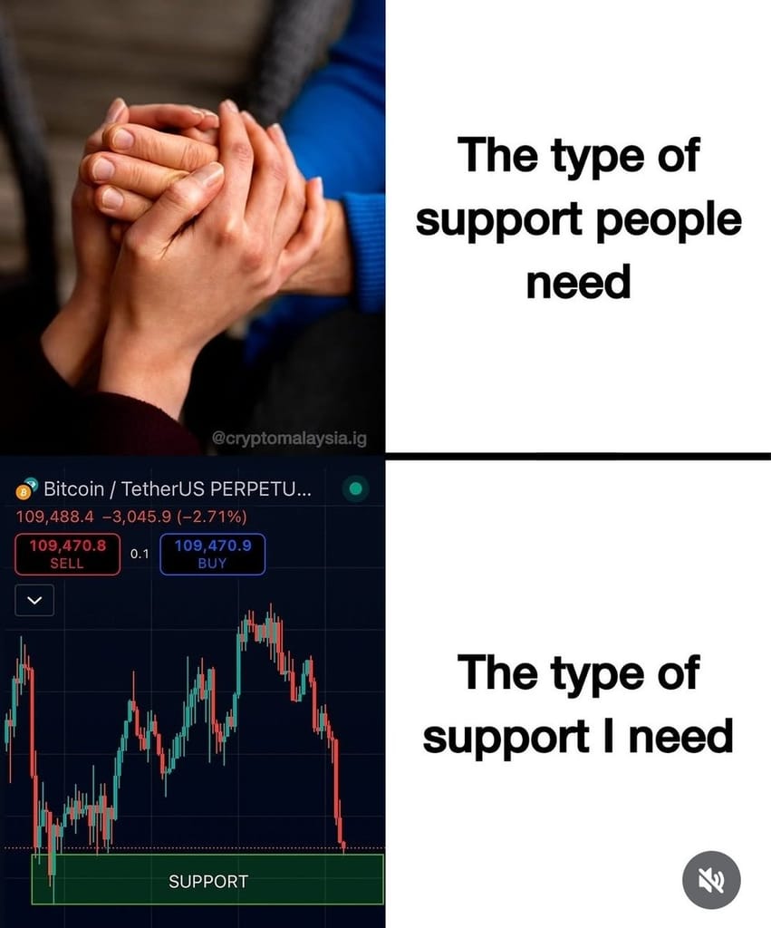 Meme about contrasting emotional support and financial chart support.