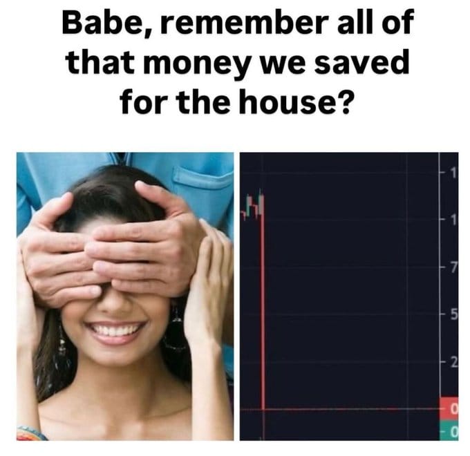 Meme about financial surprises and unexpected losses in investments.