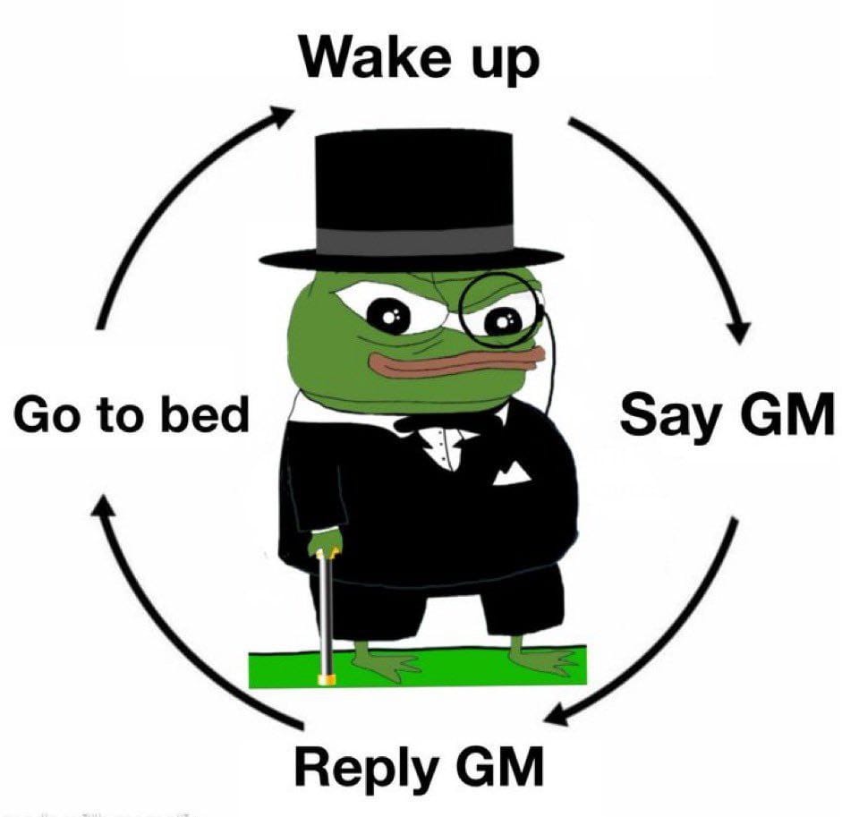 Meme about the daily routine of saying "good morning" in a loop.