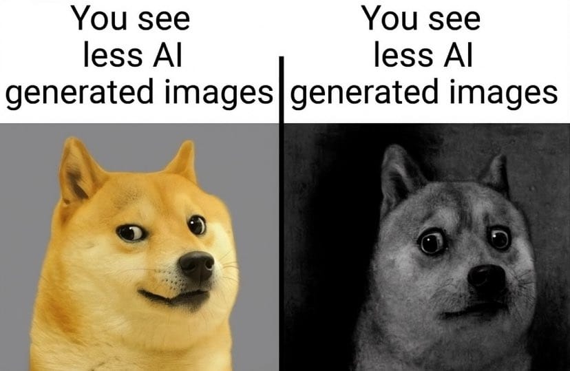 Meme about contrasting reactions to AI-generated images. Meme about contrasting reactions to AI-generated images.