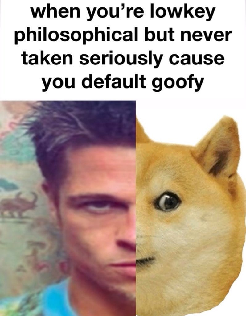 Meme about being philosophical yet seen as goofy and not taken seriously.