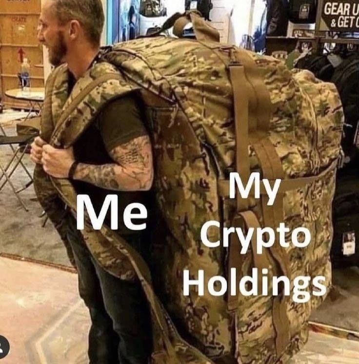 Meme about feeling overwhelmed by cryptocurrency investments.