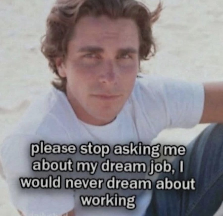 Meme about disinterest in traditional career aspirations and work culture.