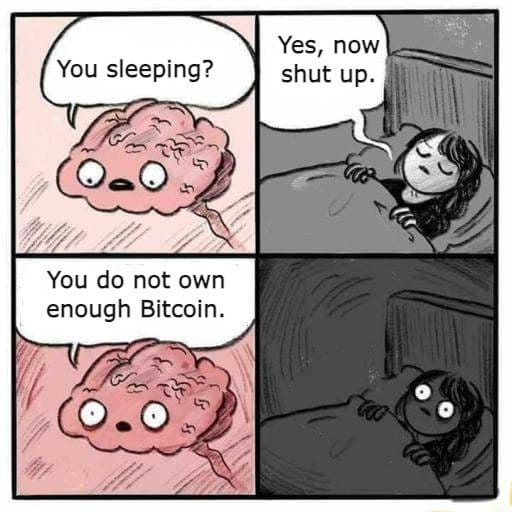 Meme about sleeplessness and financial anxiety over Bitcoin ownership.