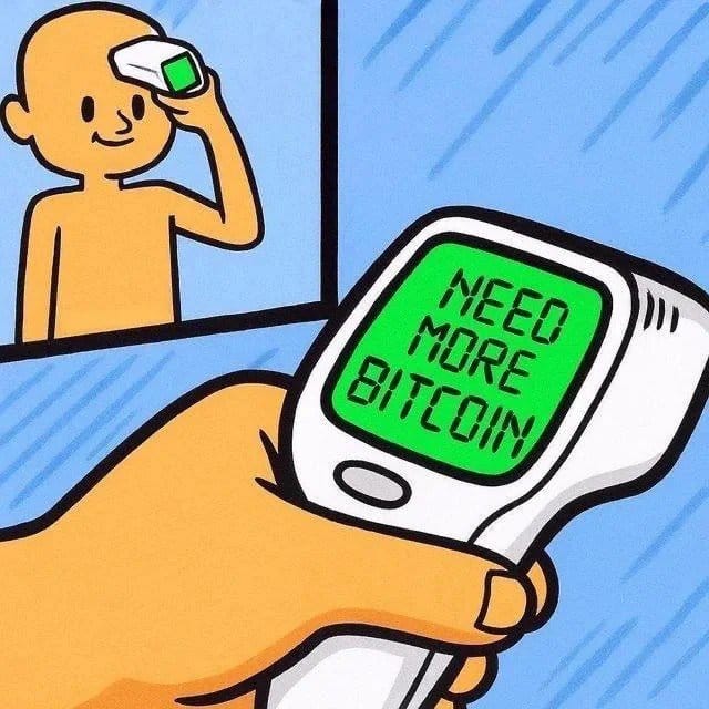 Meme about a humorous need for more Bitcoin in everyday life.