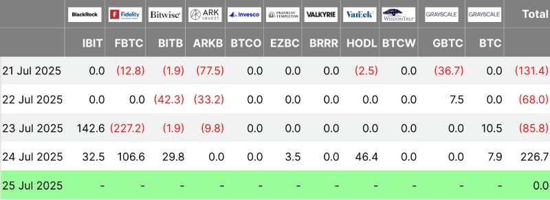 BTC ETF flows table