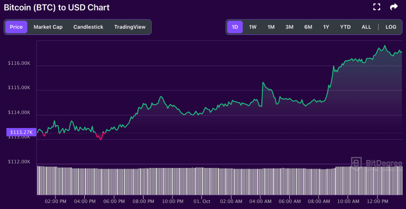 Bitcoin price chart from BitDegree, 10-01