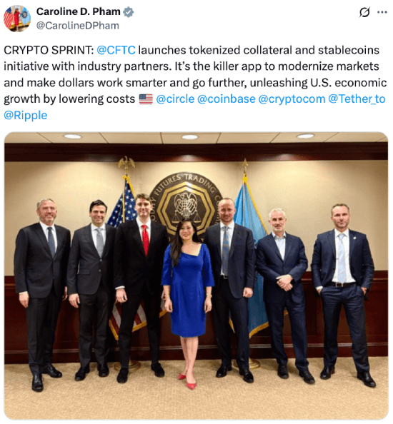 Caroline Pham's tweet about stablecoin collateral initiative