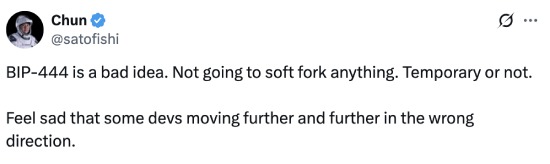Chun Wang's tweet about BIP-444