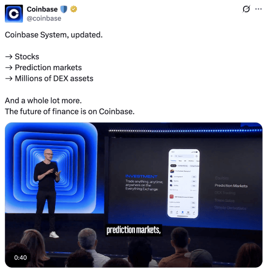 Coinbase's tweet about everything app