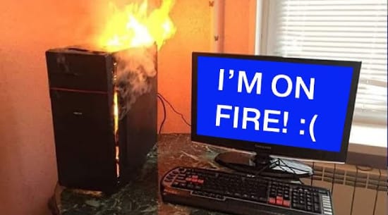 Computer on fire