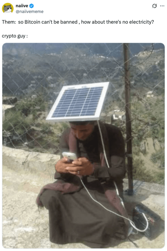 Crypto guy when there's no electricity