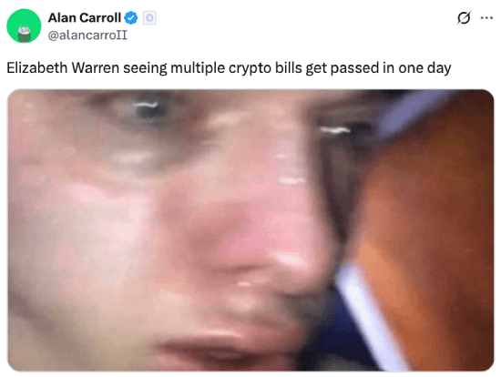 Elizabeth Warren seeing crypto bills get passed