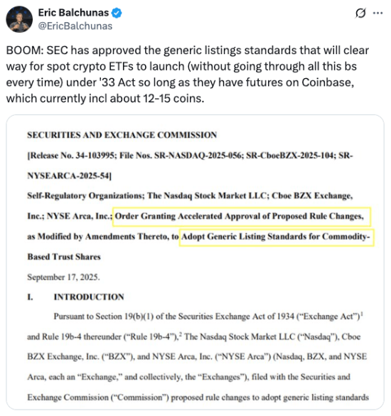 Eric Balchunas tweet about generic listing standards