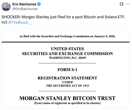 Eric Balchunas tweet about Morgan Stanley's crypto ETFs