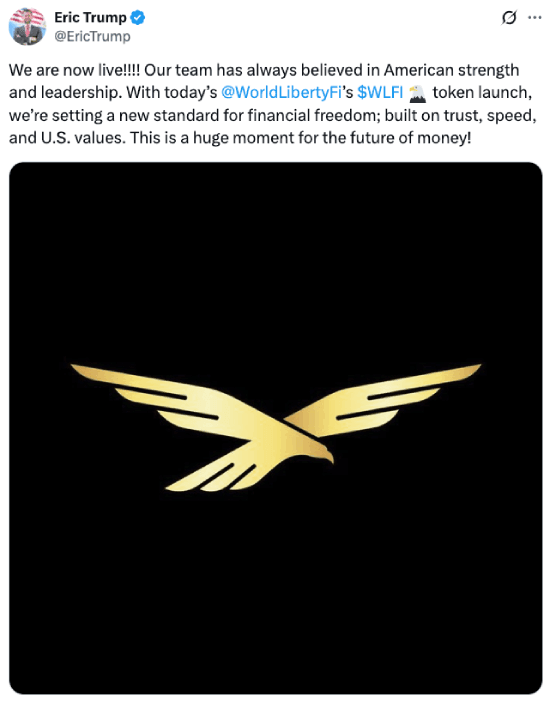 Eric Trump's tweet about WLFI launch