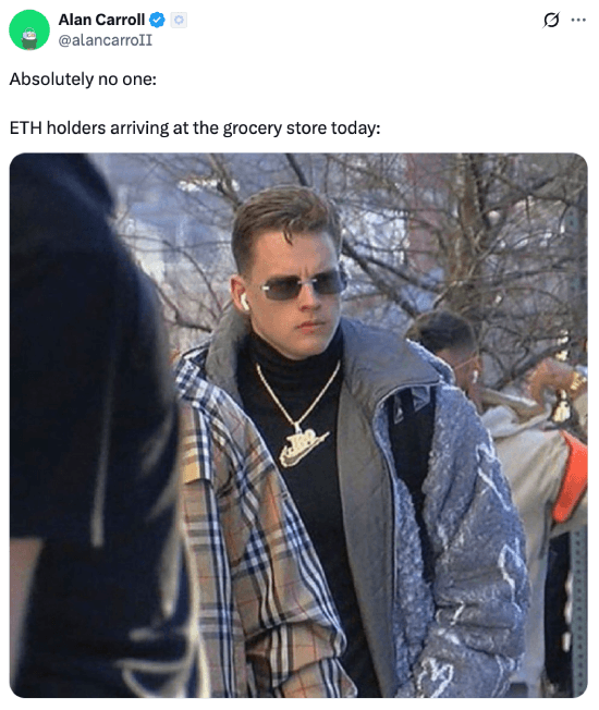 ETH holders at the grocery store today