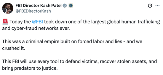 FBI Director's tweet about a crime network