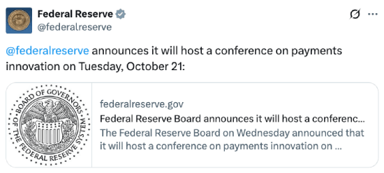 Federal Reserve tweet about conference on payments
