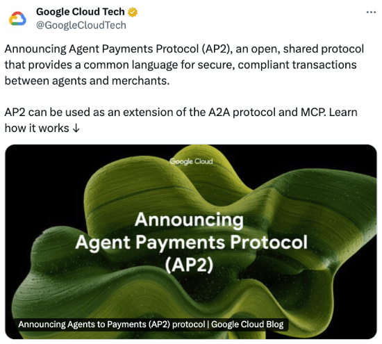 Google Cloud tweet about AP2