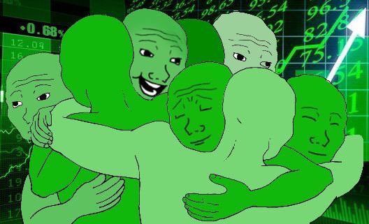 Green guys hugging