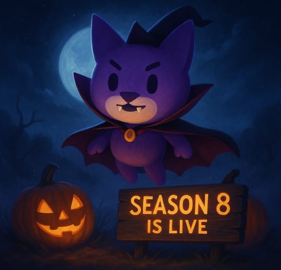 Halloween themed image saying that Season 8 is still live