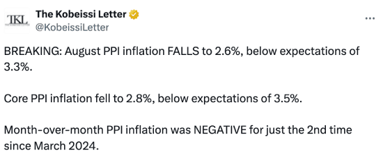 Kobeissi Letter tweet about August PPI data
