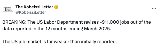 Kobeissi Letter tweet about US non-farm payroll revisions
