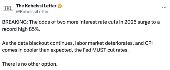 Kobeissi Letter tweet about rate cut expectations rising