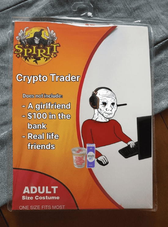 Meme about a crypto trader's Halloween costume
