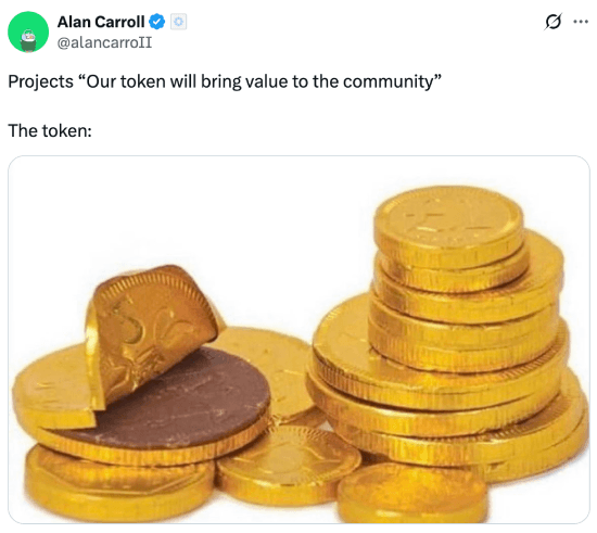 Meme about a token being woth as much as chocolate coins