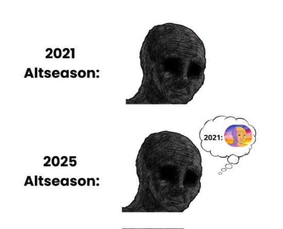 Meme about altseason 2021 vs. 2025