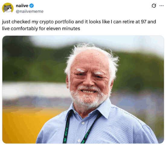 Meme about being able to retire and live comfortably for eleven minutes