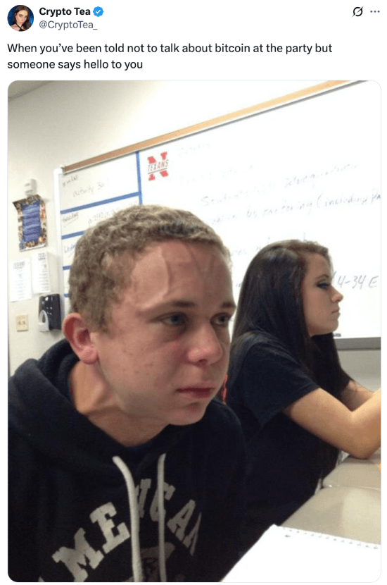 Meme about being told not to talk about Bitcoin