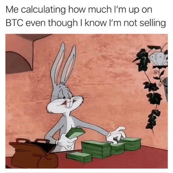 Meme about calculating your profits but not selling