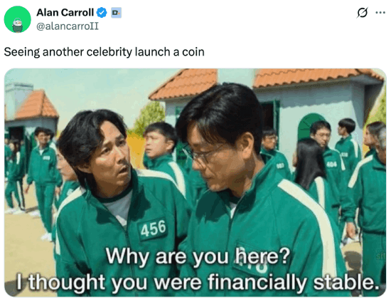 Meme about celebrity memecoins