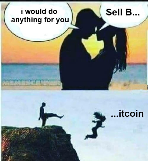 Meme about cutting off someone who tells you to sell Bitcoin