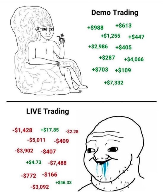 Meme about demo vs. live trading