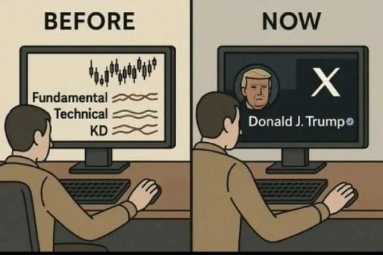 Meme about doing crypto analysis before vs. checking Donald Trump's tweets now