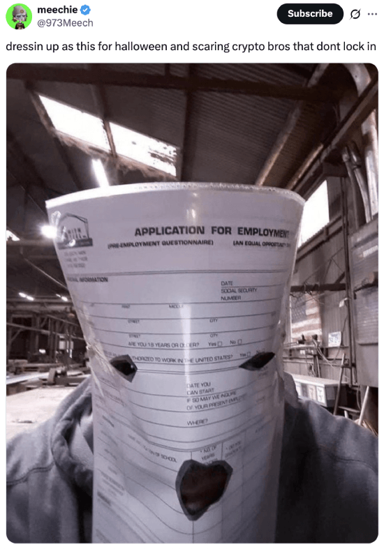 Meme about dressing up as an application for employment