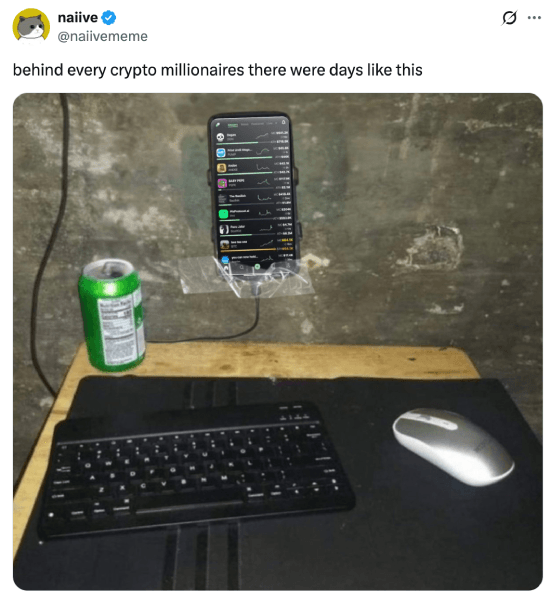 Meme about every crypto millionaire's humble start