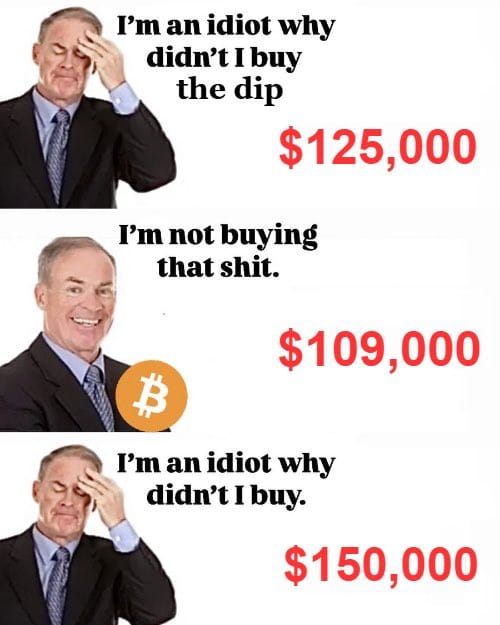 Meme about feeling like an idiot for not buying the dip