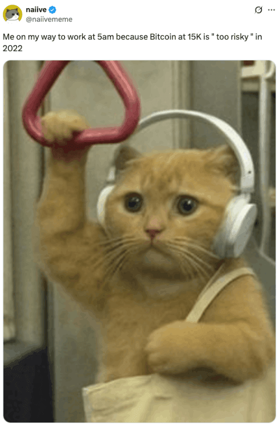 Meme about going to work because you didn't buy Bitcoin in 2022