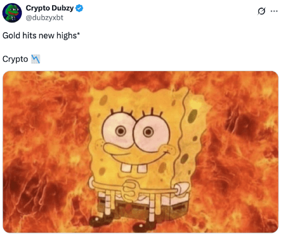 Meme about gold hitting new highs while crypto is down