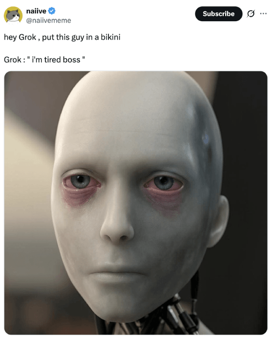 Meme about Grok being tired