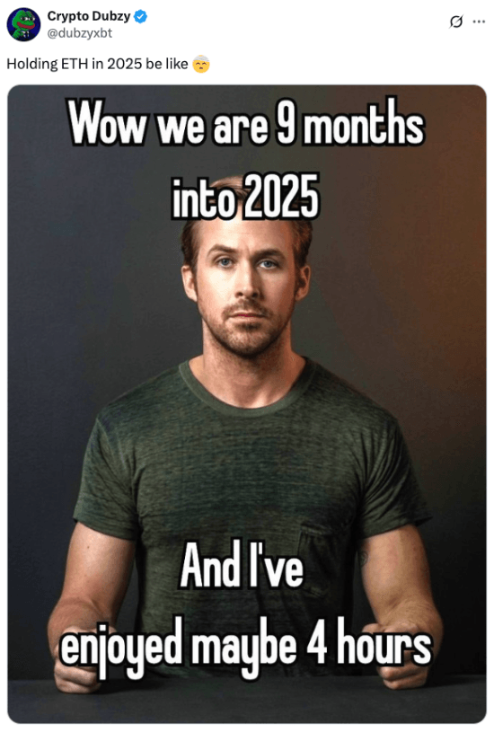 Meme about holding ETH in 2025 not being enjoyable