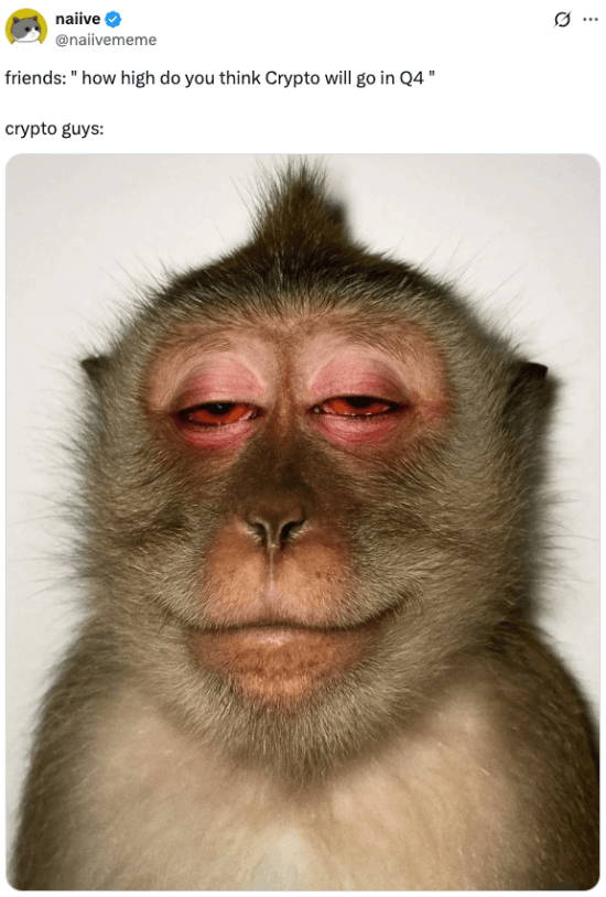 Meme about how high crypto guys think crypto will go in Q4