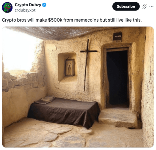 Meme about how memecoin traders live